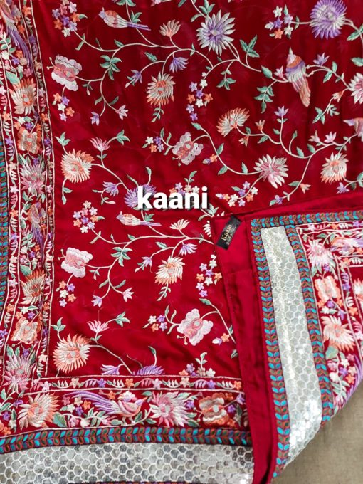 Heavy Embroidered ( bird / floral ) Georgette with Mirror Embellishment (maroon) - Image 2