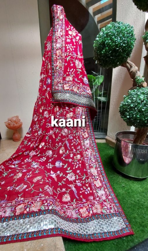 Heavy Embroidered ( bird / floral ) Georgette with Mirror Embellishment (maroon)