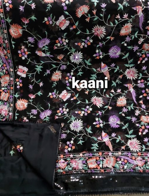 Heavy Embroidered (birds /floral) Georgette Shawl With Mirror Embellishment (Black Multi) - Image 2