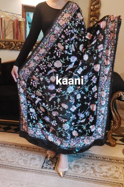 Heavy Embroidered (birds /floral) Georgette Shawl With Mirror Embellishment (Black Multi) - Image 3