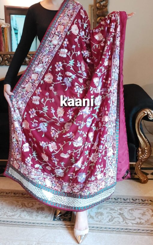 Heavy Embroidered ( bird / floral ) Georgette with Mirror Embellishment (maroon) - Image 3
