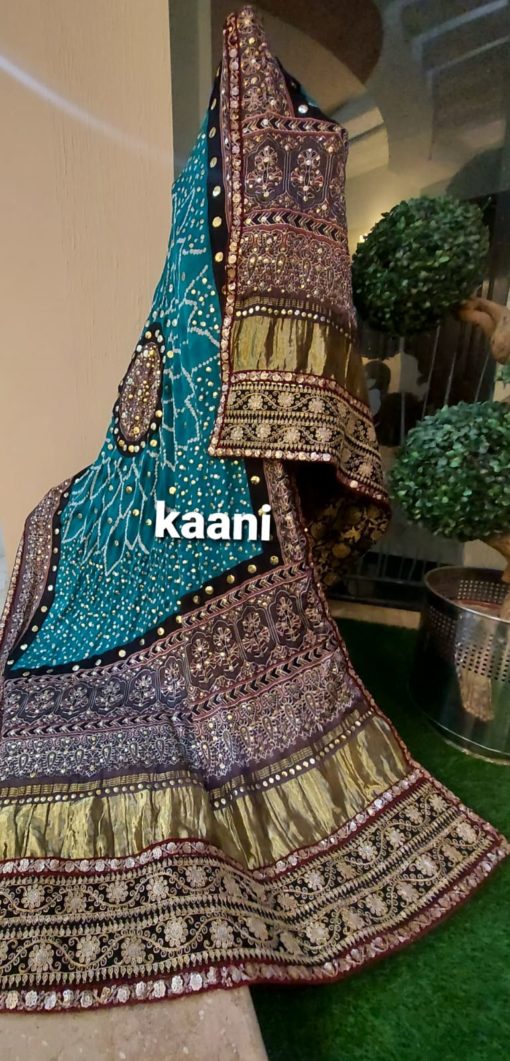 A111 Heavy Mukesh Gaji Silk Chunri Dubatta Ajrak (blue black)