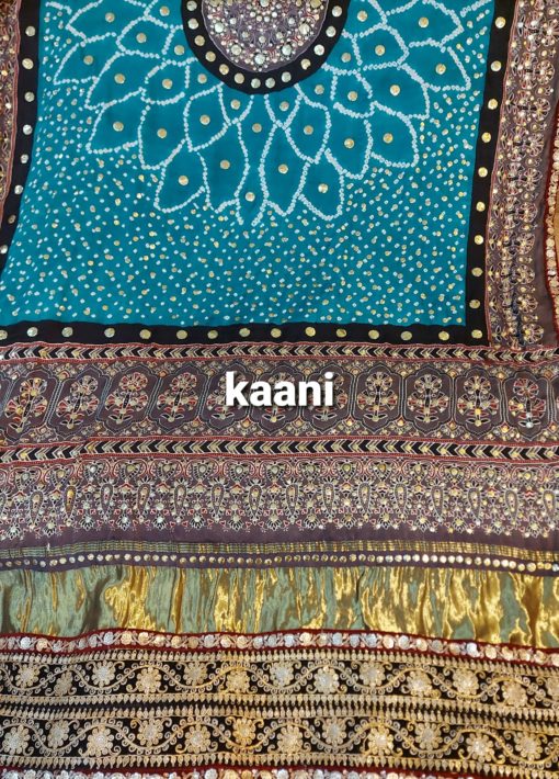 A111 Heavy Mukesh Gaji Silk Chunri Dubatta Ajrak (blue black) - Image 3