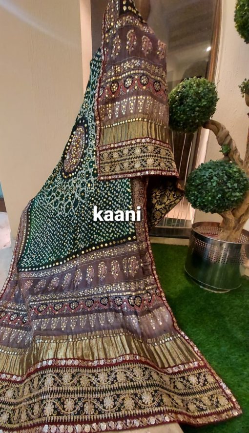 A112 Heavy Mukesh Gaji Silk Chunri Dubatta Ajrak (green black)
