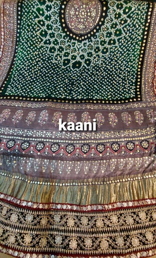 A112 Heavy Mukesh Gaji Silk Chunri Dubatta Ajrak (green black) - Image 2