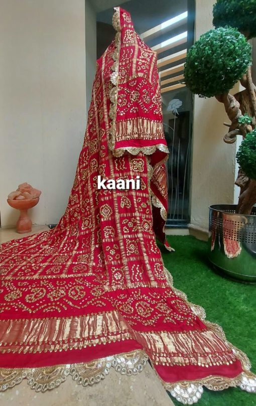 A118 Gaji Silk Chunri (bandhani) GHARCHOLA (handloom) Maroon with heavy Kamdani