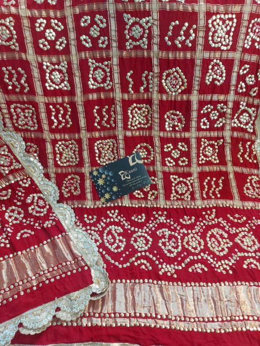 A118 Gaji Silk Chunri (bandhani) GHARCHOLA (handloom) Maroon with heavy Kamdani - Image 2