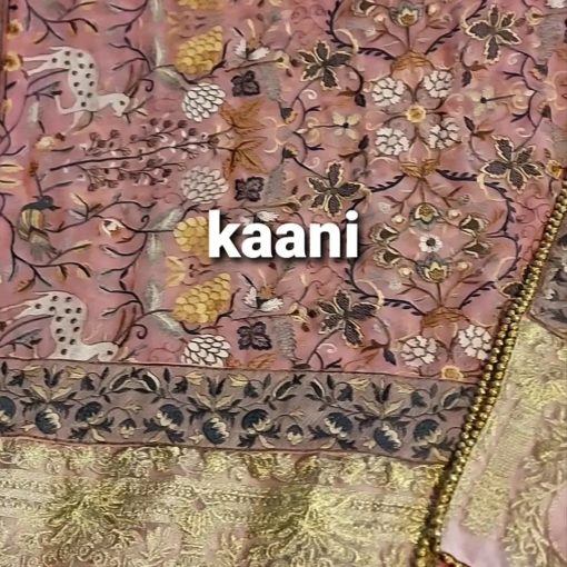 Figure Art ( birds and deer ) Embroidered Georgette Shawl / Pink - Image 2