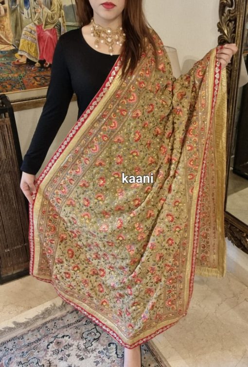 B22 Georgette Beige Embroidered Sequins Shawl - Image 3