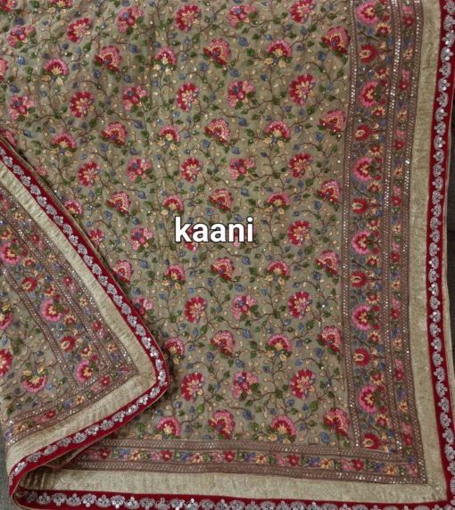 B22 Georgette Beige Embroidered Sequins Shawl - Image 2