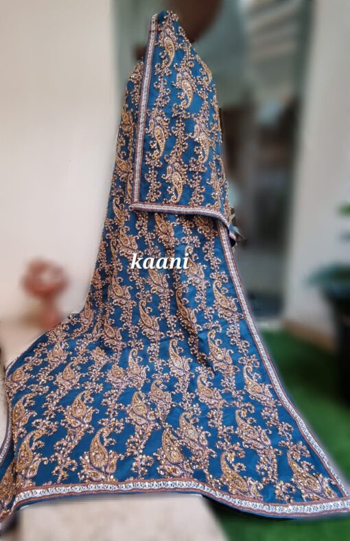 Formal Silk Hand Embellished / Embroidered Shawl (Navy Blue)