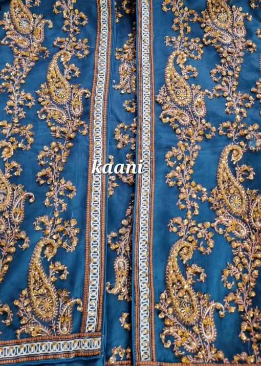 Formal Silk Hand Embellished / Embroidered Shawl (Navy Blue) - Image 4