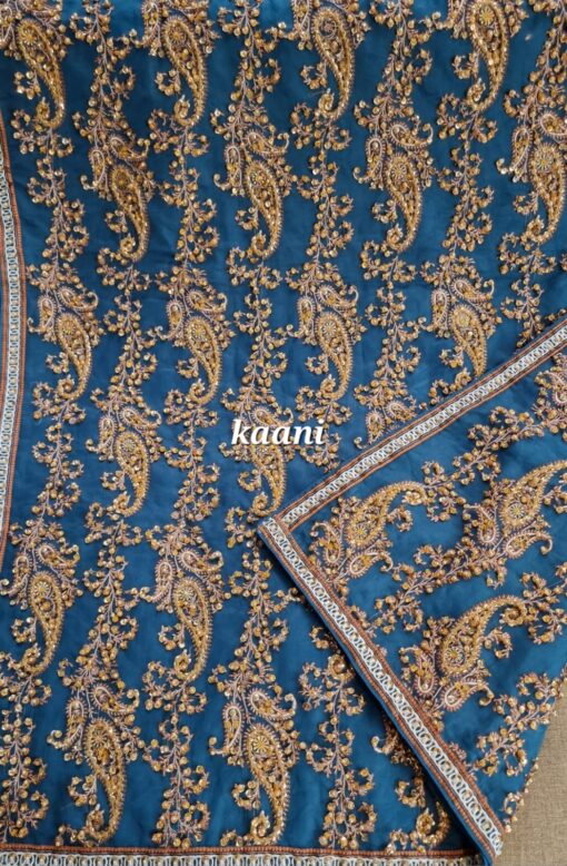 Formal Silk Hand Embellished / Embroidered Shawl (Navy Blue) - Image 2