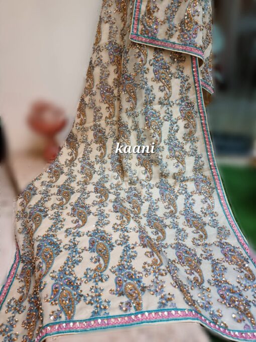 Formal Silk Hand Embellished / Embroidered Shawl (White Gold) - Image 3