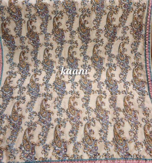 Formal Silk Hand Embellished / Embroidered Shawl (White Gold) - Image 2