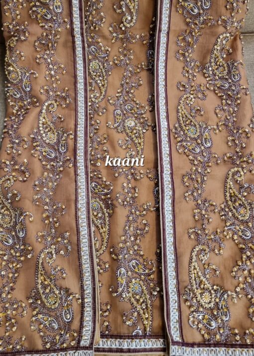 Formal Silk Hand Embellished / Embroidered Shawl (Brown Gold) - Image 4