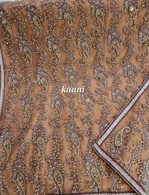 Formal Silk Hand Embellished / Embroidered Shawl (Brown Gold) - Image 3