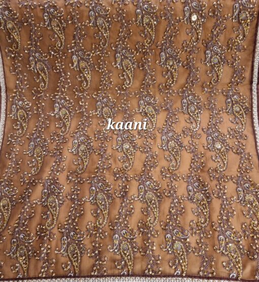 Formal Silk Hand Embellished / Embroidered Shawl (Brown Gold) - Image 2