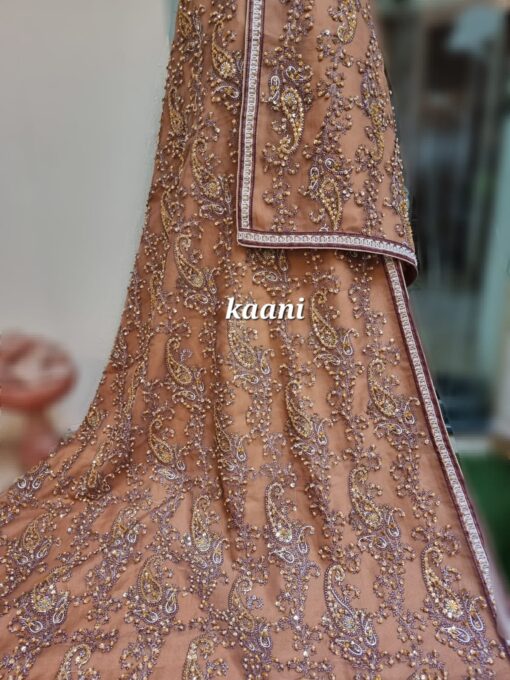 Formal Silk Hand Embellished / Embroidered Shawl (Brown Gold)