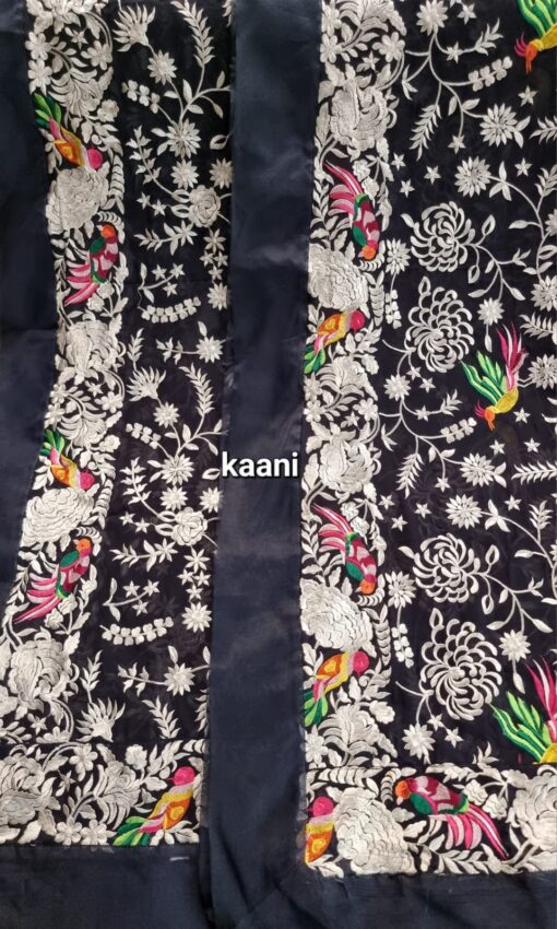 Formal Heavy Embroidered Figure Art Chiffon Shawl (birds Black) - Image 2