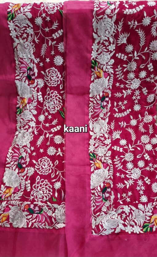 Formal Heavy Embroidered Figure Art Chiffon Shawl (birds Pink) - Image 3