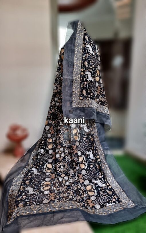Formal Heavy Embroidered Figure Art Chiffon Shawl (deers Black)