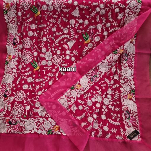 Formal Heavy Embroidered Figure Art Chiffon Shawl (birds Pink) - Image 4