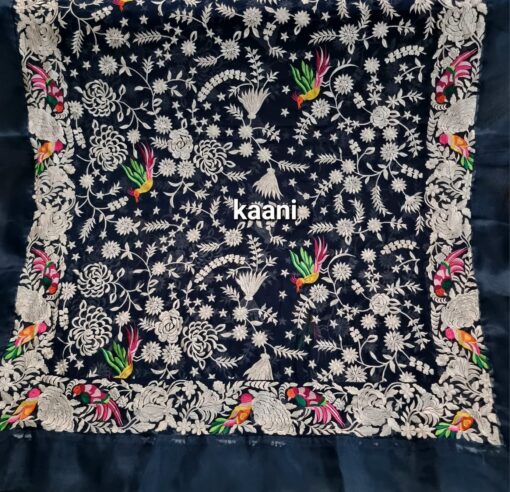 Formal Heavy Embroidered Figure Art Chiffon Shawl (birds Black) - Image 3