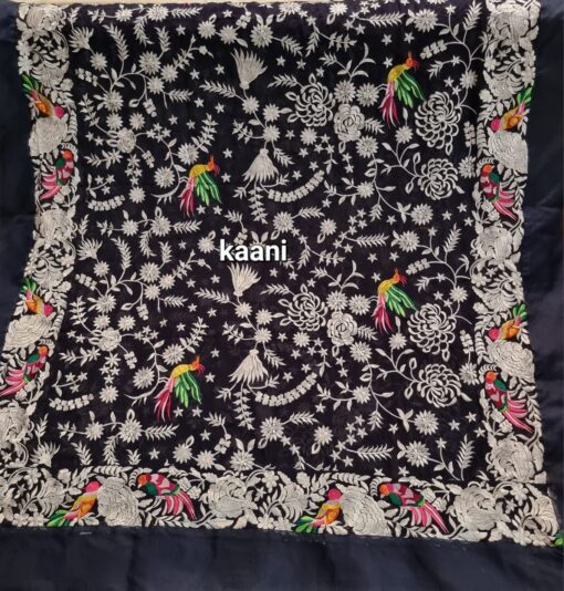Formal Heavy Embroidered Figure Art Chiffon Shawl (birds Black) - Image 5
