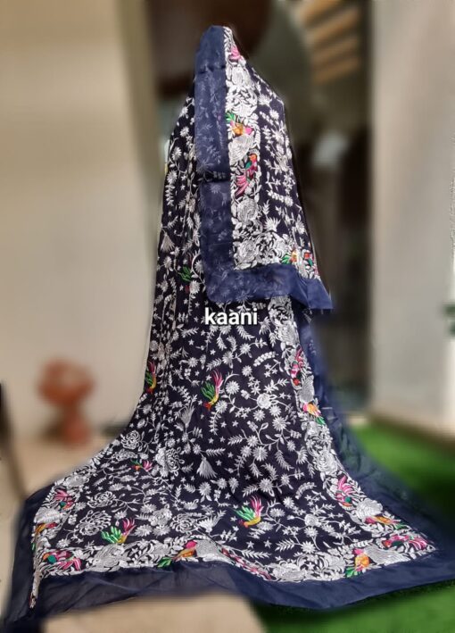 Formal Heavy Embroidered Figure Art Chiffon Shawl (birds Black)