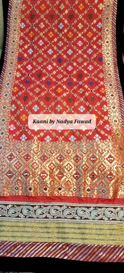 B112 Banarsi Jamawar with Mirror work Rust ( Shehnai series) - Image 3