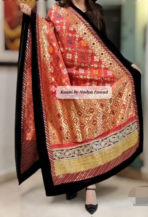 B112 Banarsi Jamawar with Mirror work Rust ( Shehnai series) - Image 2