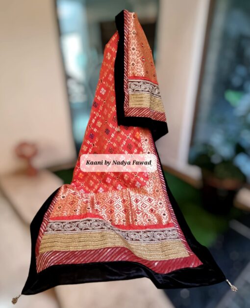 B112 Banarsi Jamawar with Mirror work Rust ( Shehnai series)