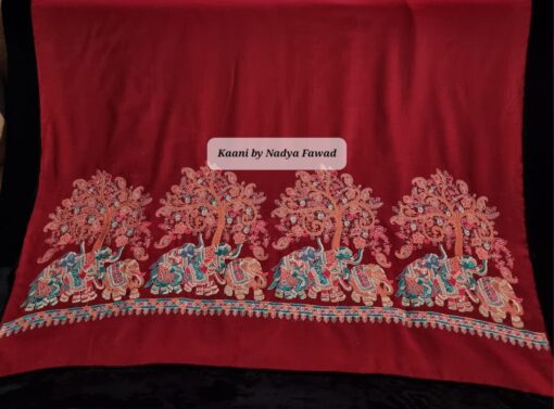 Pashmina Elephant Embroidery Maroon - Image 2
