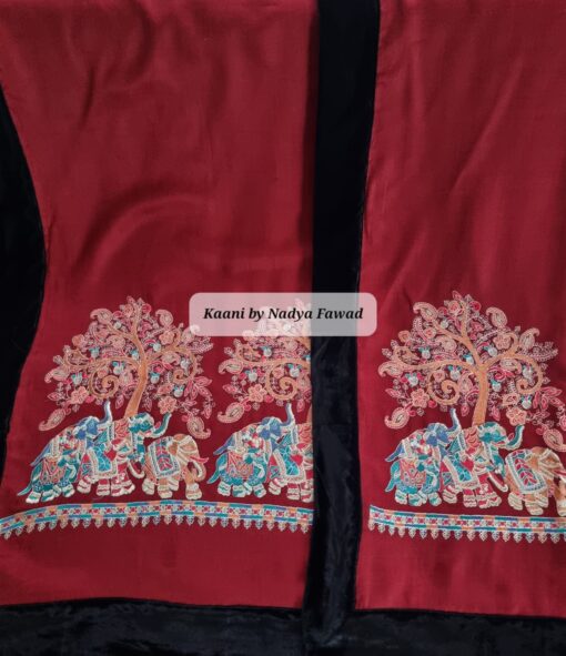 Pashmina Elephant Embroidery Maroon - Image 3