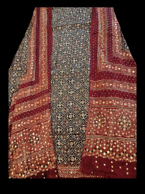 Pure Gaji Silk Ajrak Suit With Kamdani Handwork - Image 3