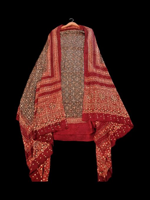 Pure Gaji Silk Ajrak Suit With Kamdani Handwork - Image 2
