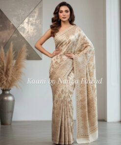Banarsi Chiffon White and Gold Saree