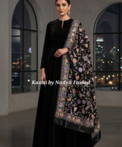 Black Chiffon Shawl with Multi coloured Phulkari and Mirror work