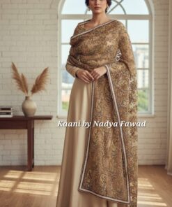 Beige Silk Shawl with Heavy Embellishment